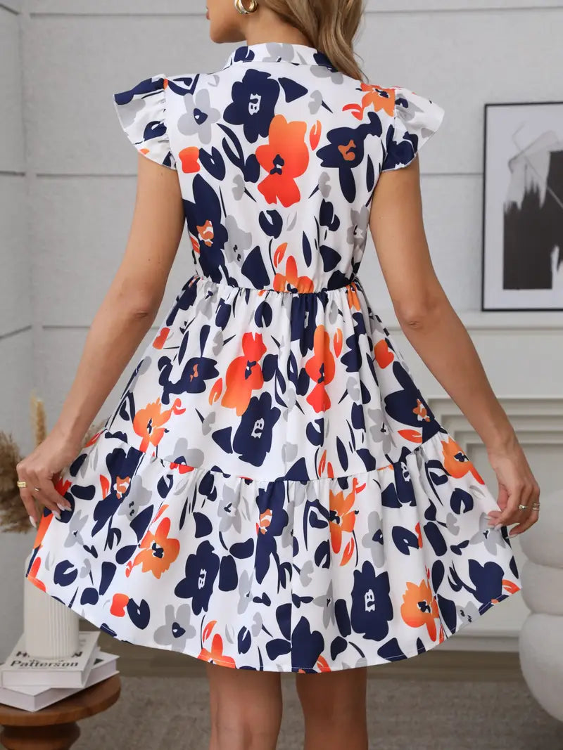 Garden Whisper Ruffle Sleeve Mini Dress