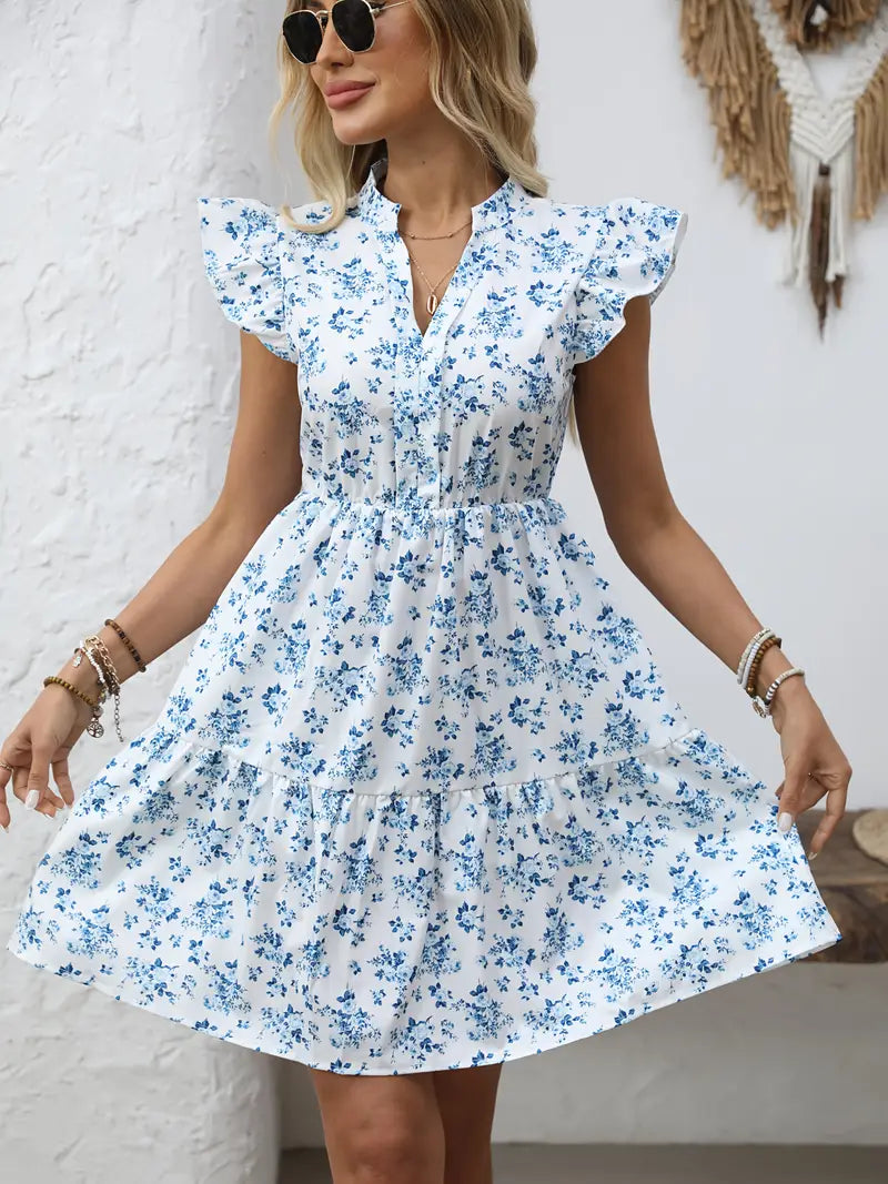 Garden Whisper Ruffle Sleeve Mini Dress
