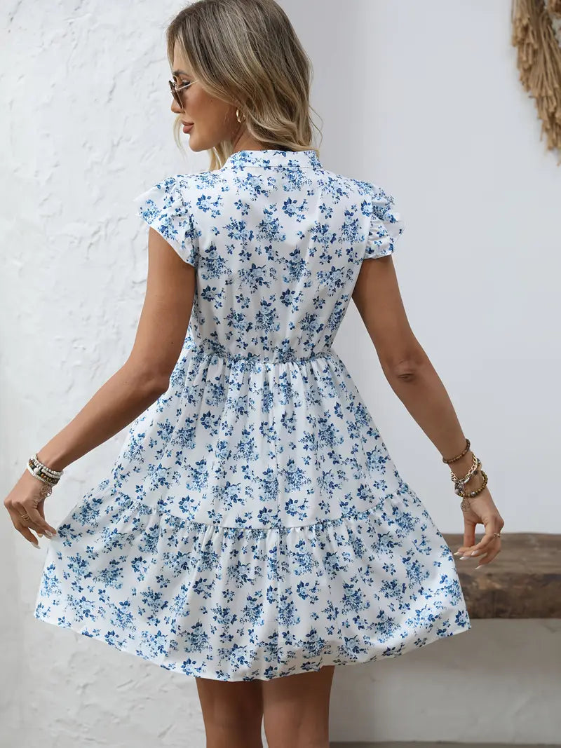 Garden Whisper Ruffle Sleeve Mini Dress