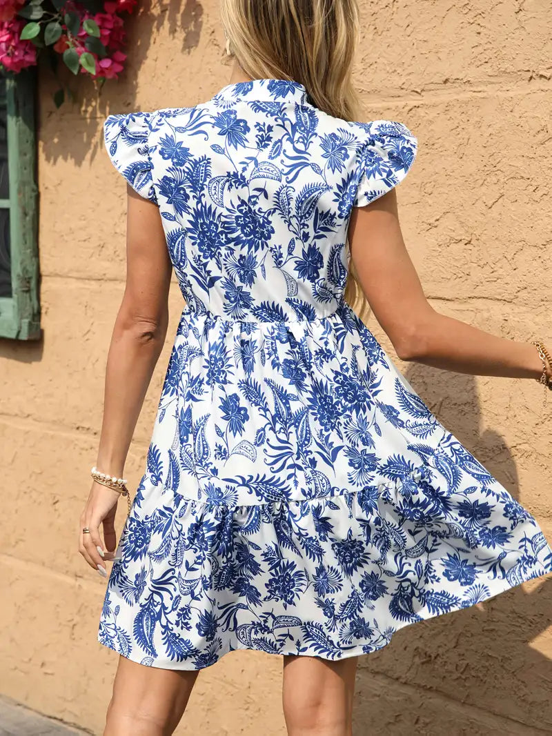 Garden Whisper Ruffle Sleeve Mini Dress