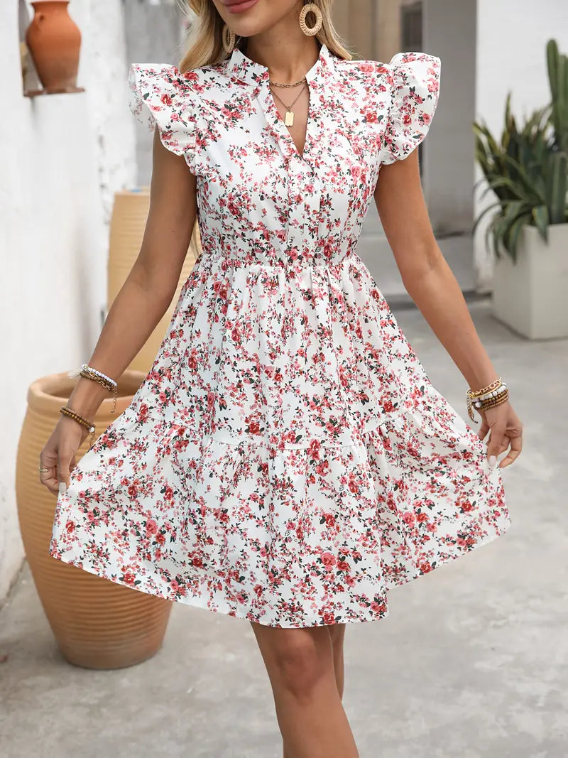 Garden Whisper Ruffle Sleeve Mini Dress