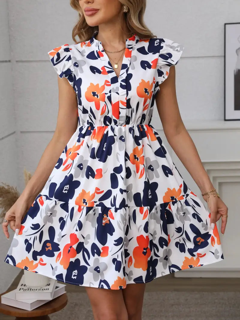 Garden Whisper Ruffle Sleeve Mini Dress