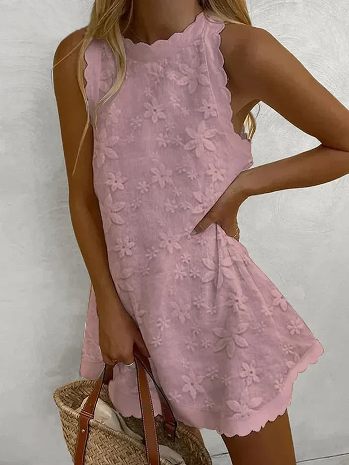 Garden Whisper Scalloped Mini Dress
