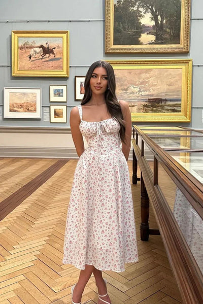 Garden Whispers Ruched Bodice Midi Dress