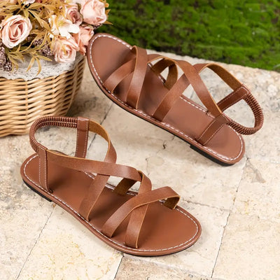 Golden Escape Cross-Strap Flat Sandals