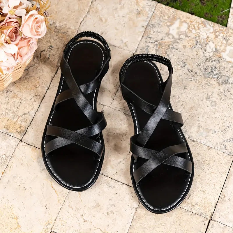 Golden Escape Cross-Strap Flat Sandals