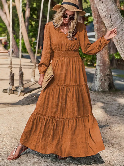 Golden Escape Smocked Maxi Dress