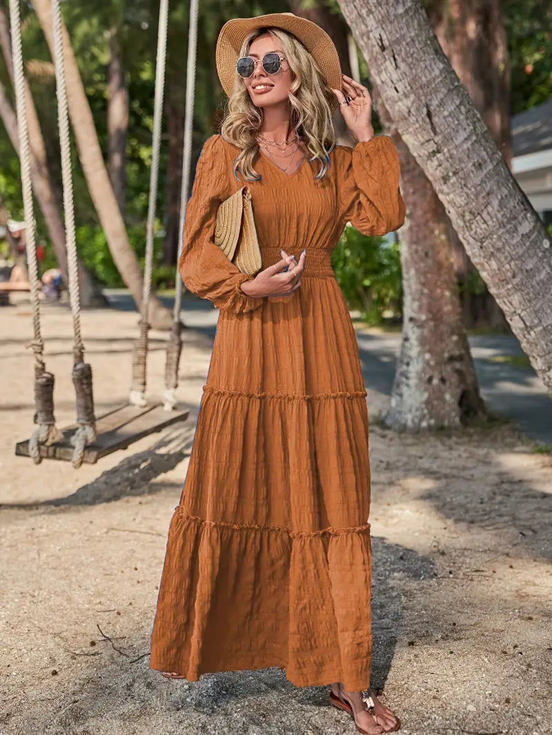 Golden Escape Smocked Maxi Dress
