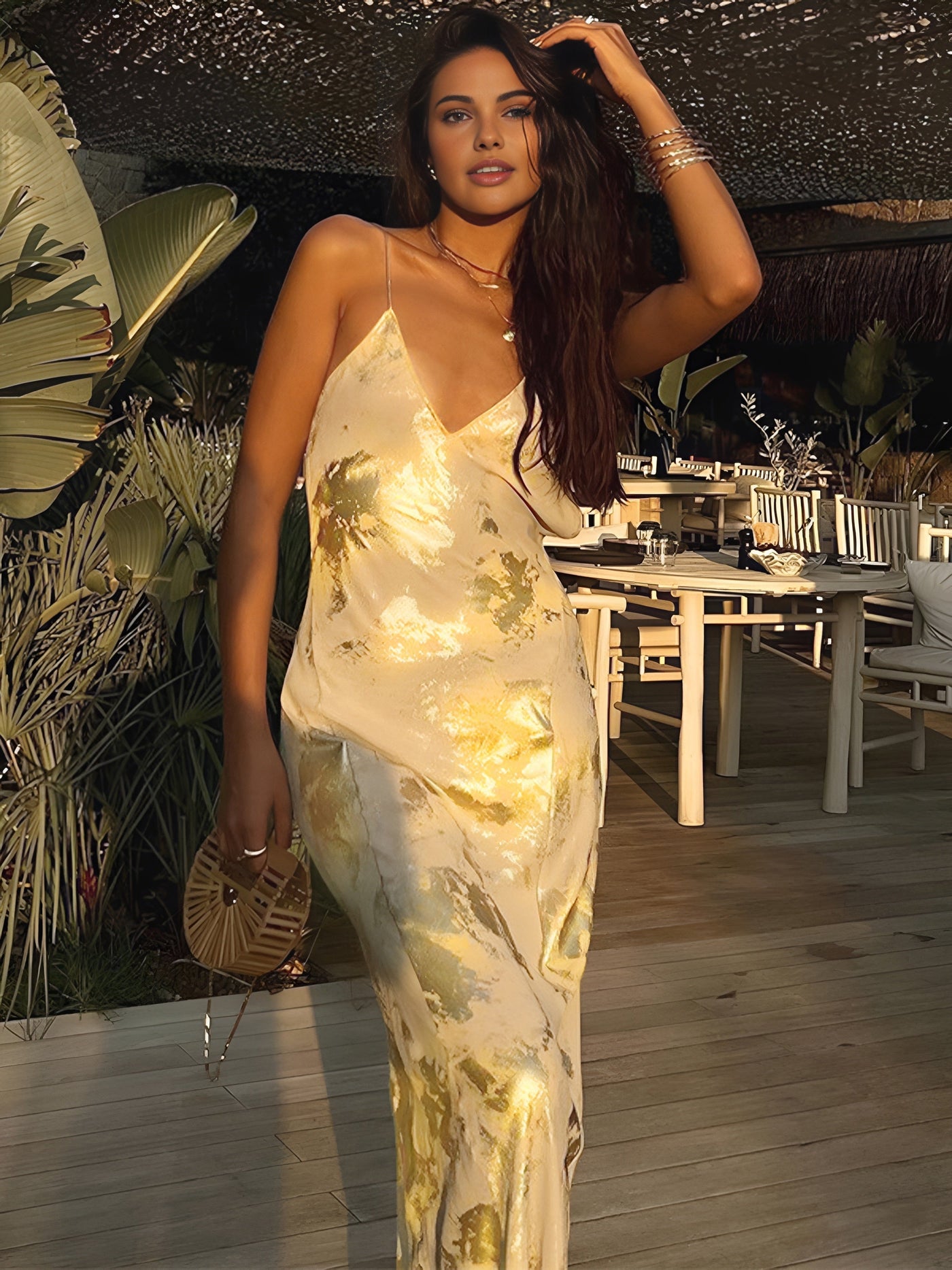 Golden Glow Backless Elegance Maxi Dress