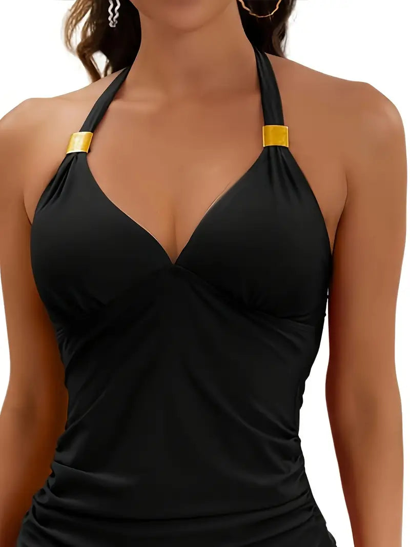 Golden Horizon Halter Tankini Set
