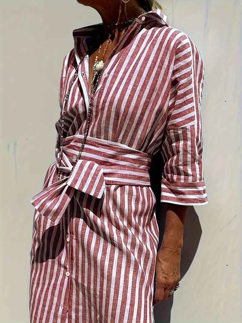 Golden Stride Split-Hem Shirt Dress