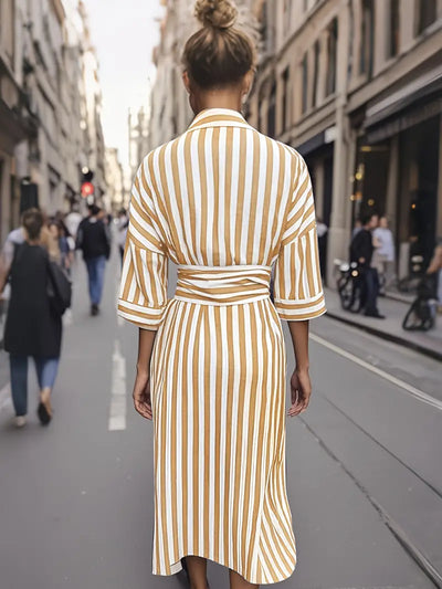 Golden Stride Split-Hem Shirt Dress