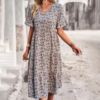 Golden Whimsy Floral Summer Dress