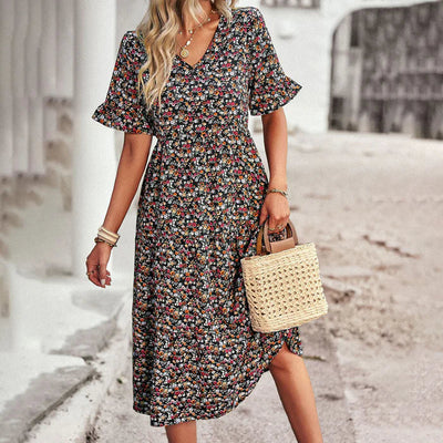 Golden Whimsy Floral Summer Dress