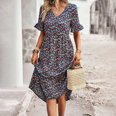 Golden Whimsy Floral Summer Dress