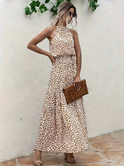 Golden Whimsy Halter Maxi Dress