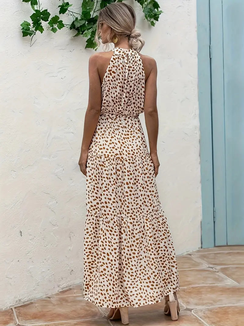 Golden Whimsy Halter Maxi Dress