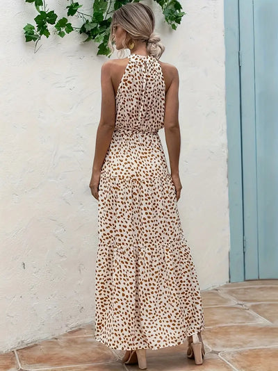 Golden Whimsy Halter Maxi Dress