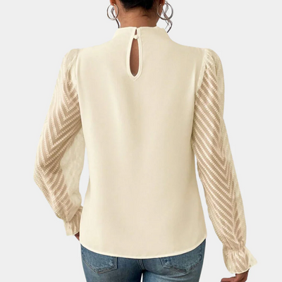 Graceful Whimsy Pleated Sheer-Sleeve Blouse