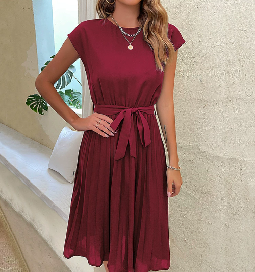 Graceful Whisper Pleated Midi Dress