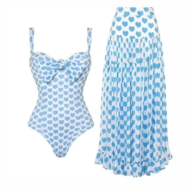 Holiday Heart-Print Swimsuit Set