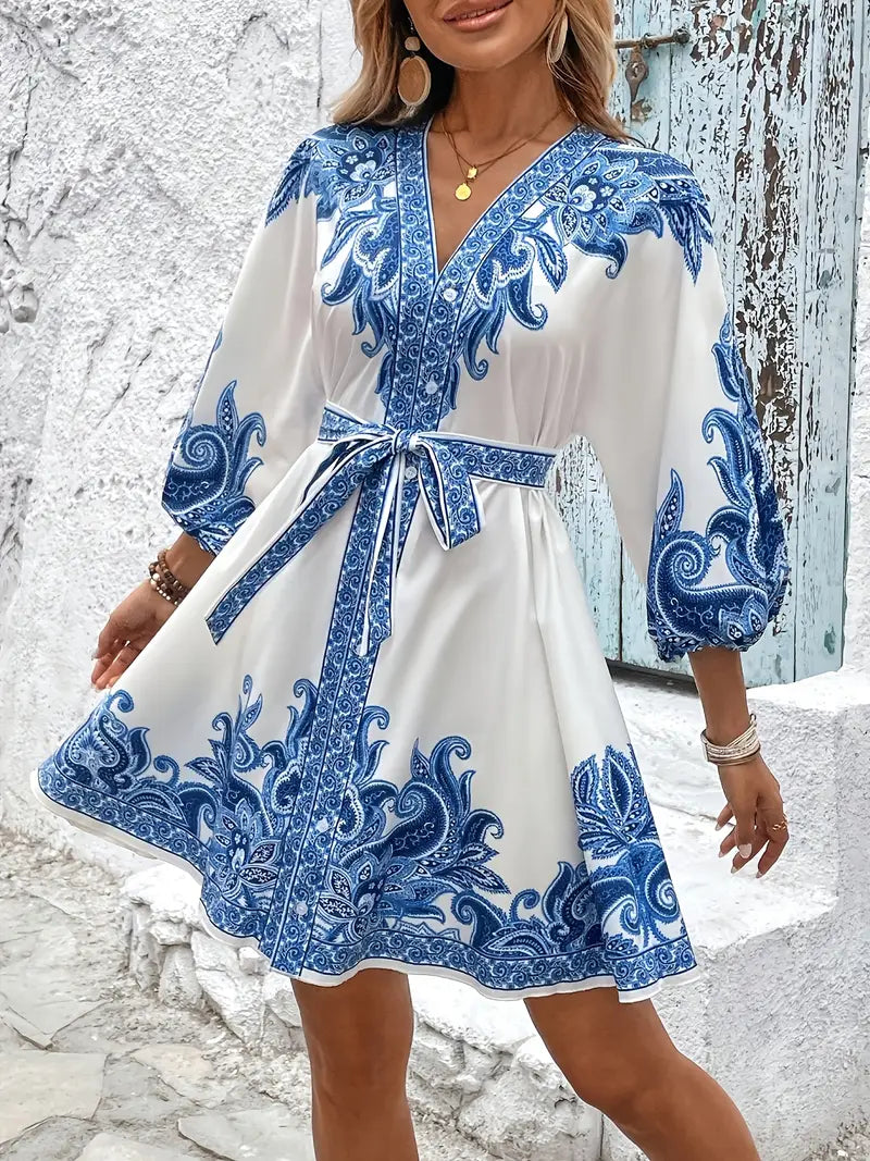 Mediterranean Whimsy Embroidered Mini Dress