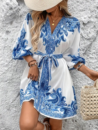 Mediterranean Whimsy Embroidered Mini Dress