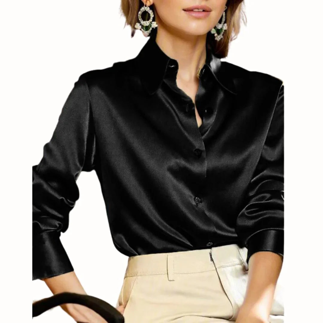 Midnight Allure Draped Button Blouse