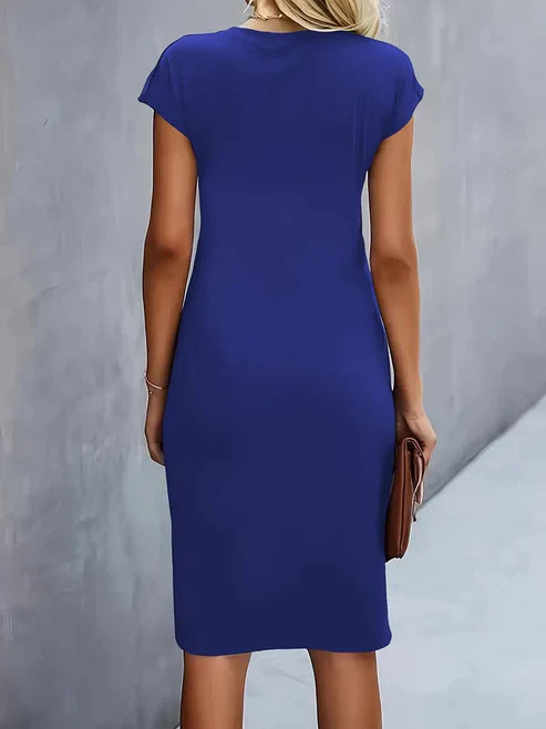 Midnight Whisper Draped Midi Dress