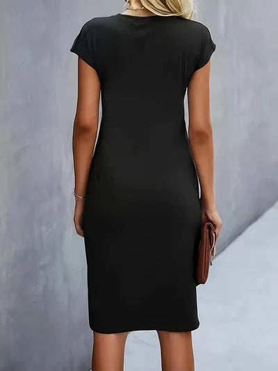 Midnight Whisper Draped Midi Dress