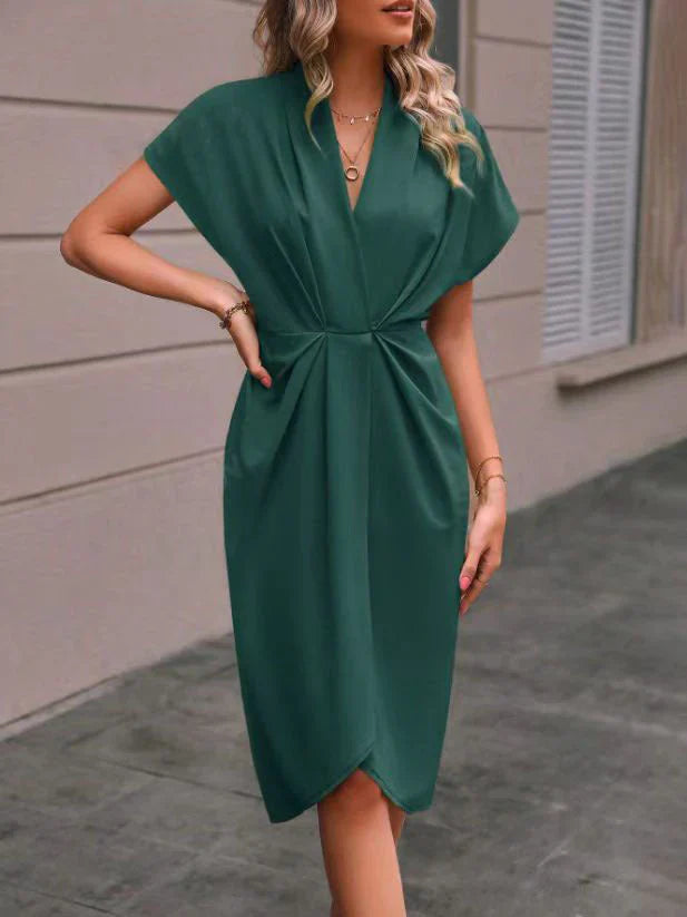 Midnight Allure Draped Midi Dress