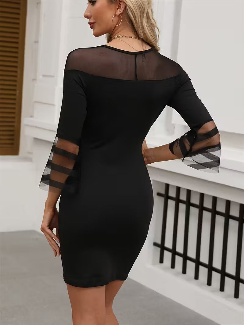 Midnight Allure Mesh Sleeve Mini Dress
