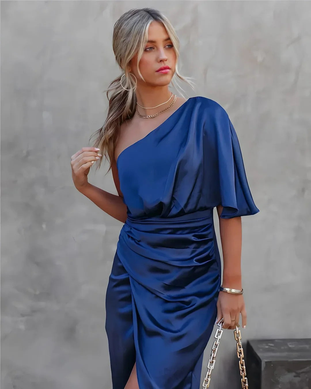 Midnight Allure One-Shoulder Midi Dress