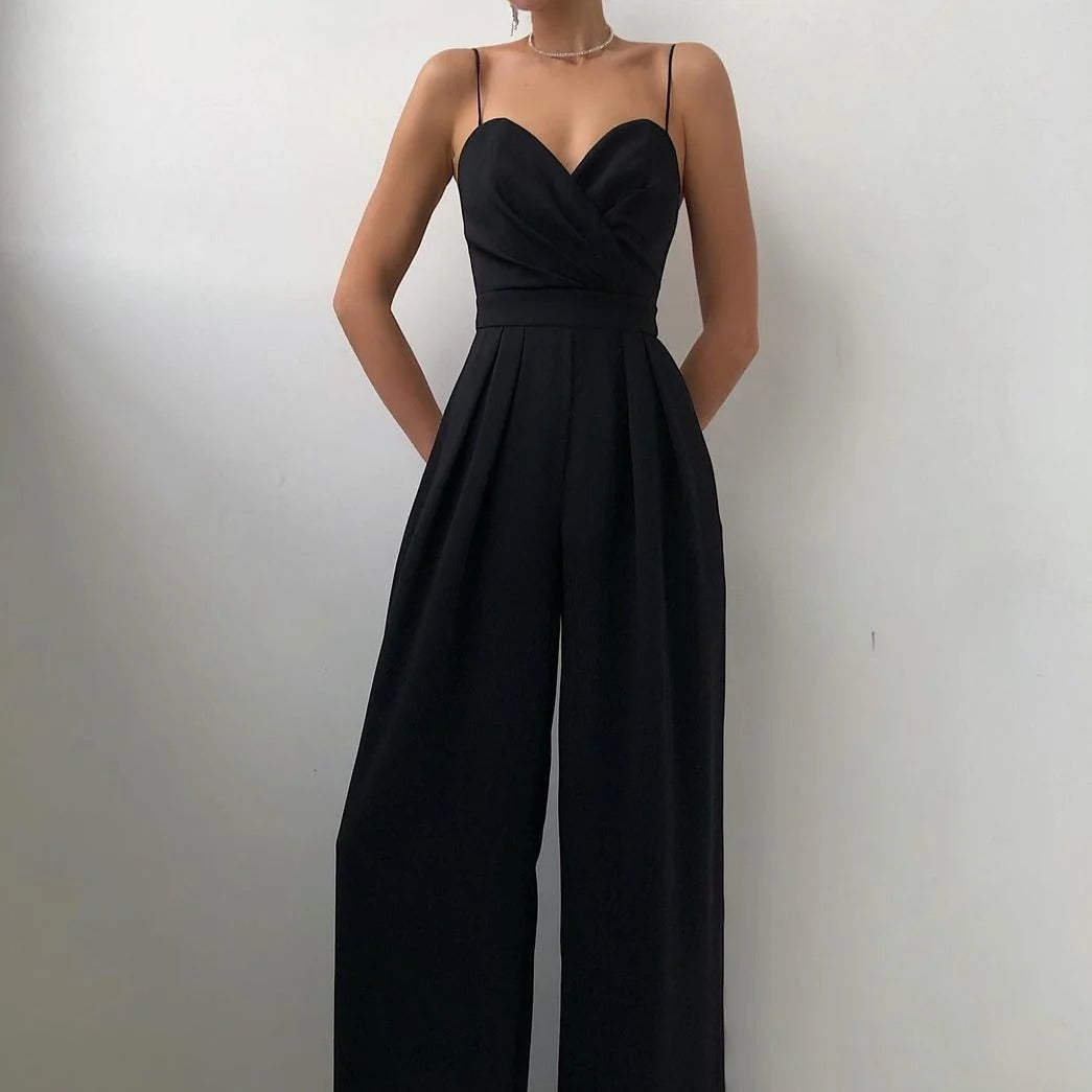 Midnight Allure Pleated Wide-Leg Jumpsuit