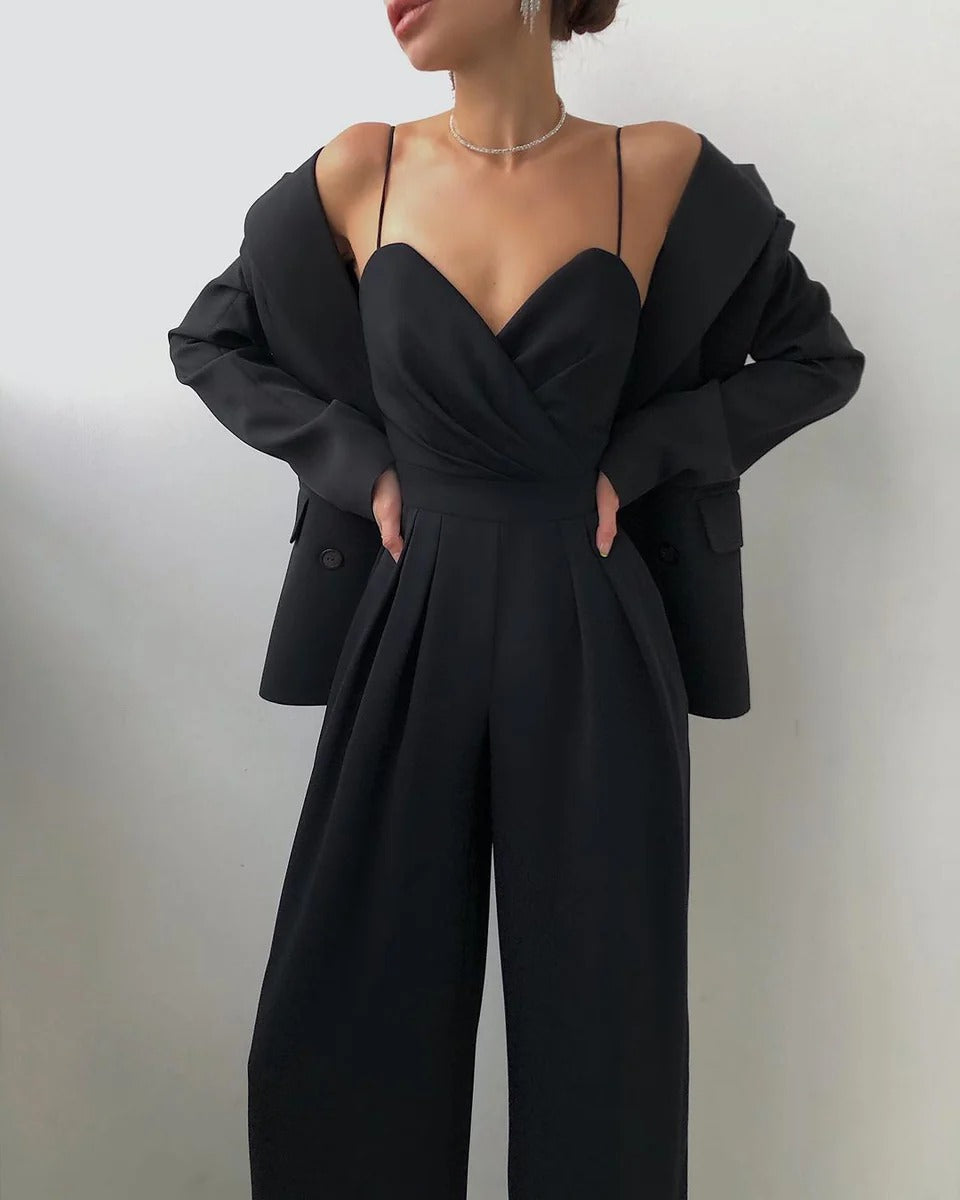 Midnight Allure Pleated Wide-Leg Jumpsuit