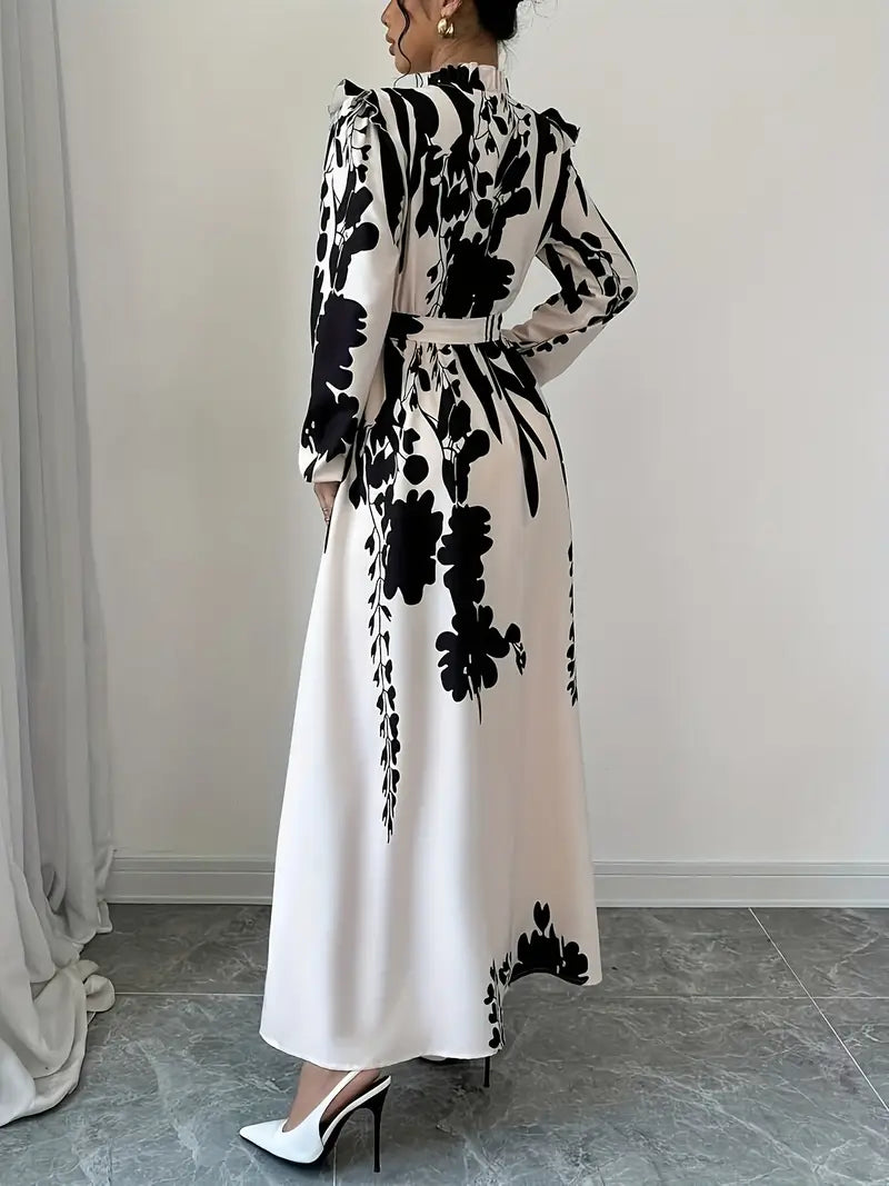 Midnight Bloom Belted Maxi Dress