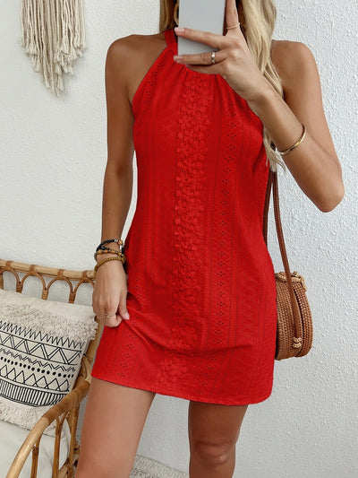 Midnight Charm Embroidered Halter Mini Dress