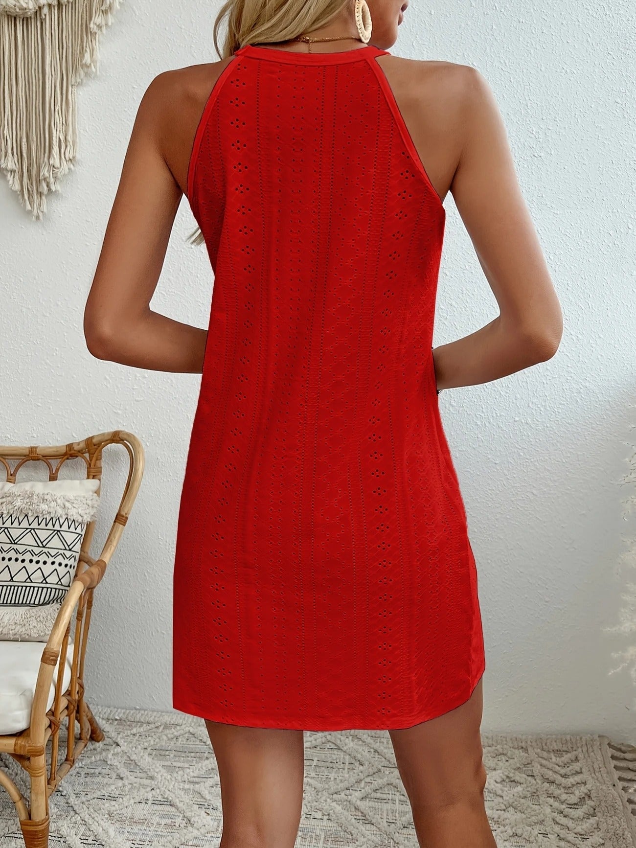 Midnight Charm Embroidered Halter Mini Dress