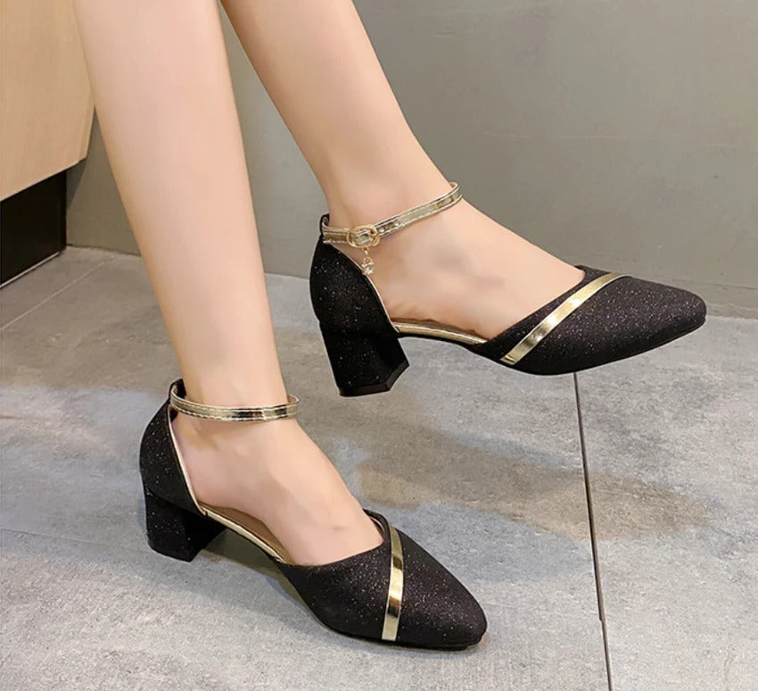 Midnight Sparkle Block Heel Pumps
