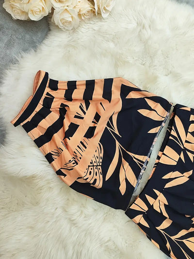 Midnight Mirage Leaf-Print Halter Set