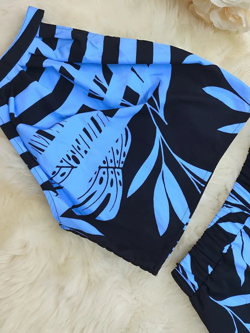 Midnight Mirage Leaf-Print Halter Set