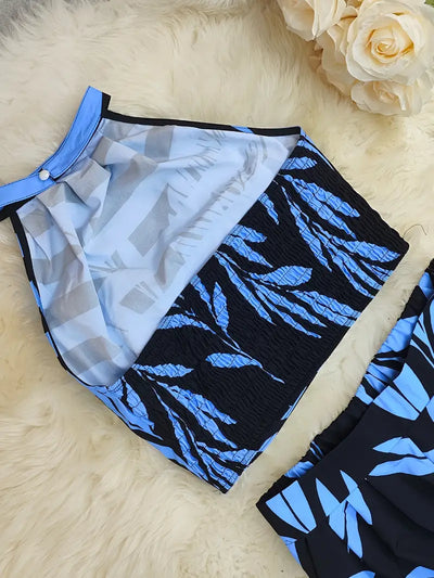 Midnight Mirage Leaf-Print Halter Set