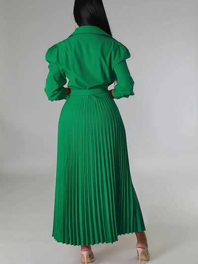 Midnight Power Pleated Midi Dress