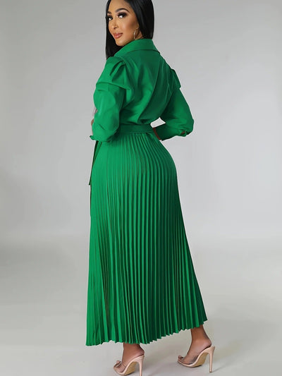 Midnight Power Pleated Midi Dress