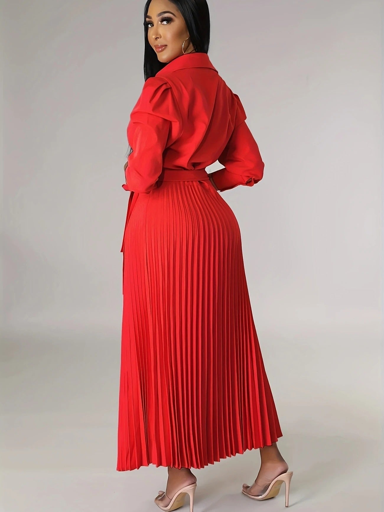 Midnight Power Pleated Midi Dress