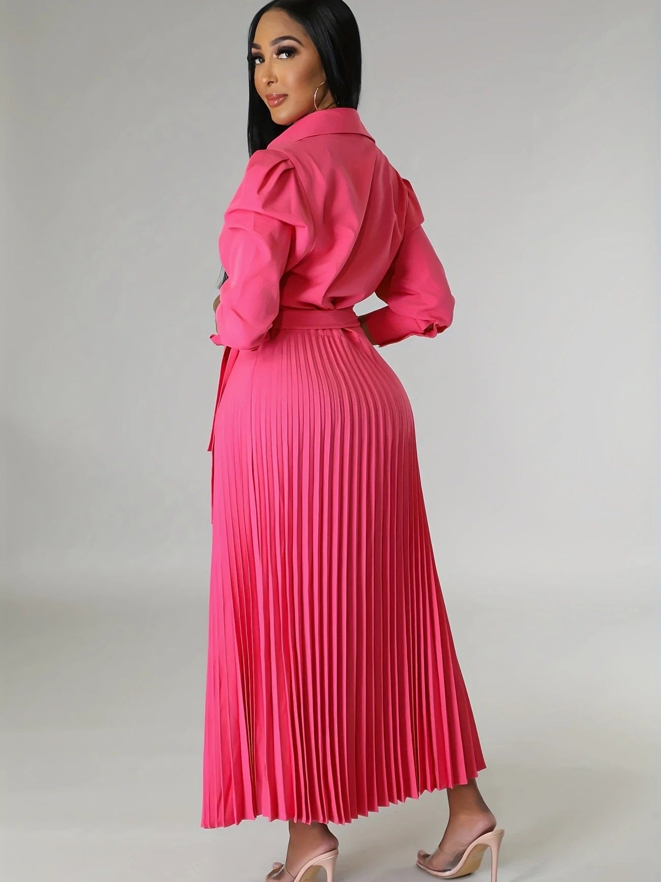 Midnight Power Pleated Midi Dress