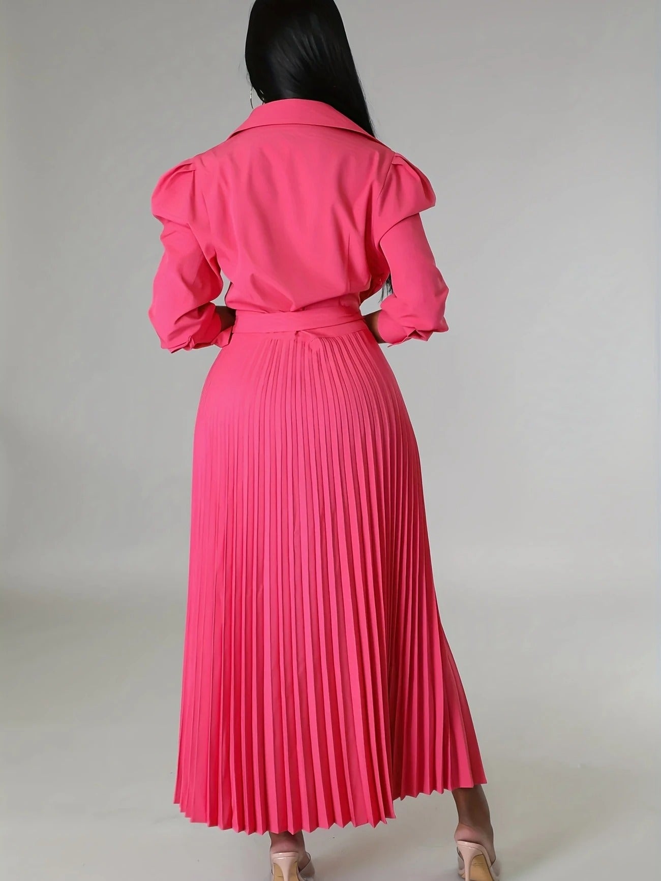 Midnight Power Pleated Midi Dress