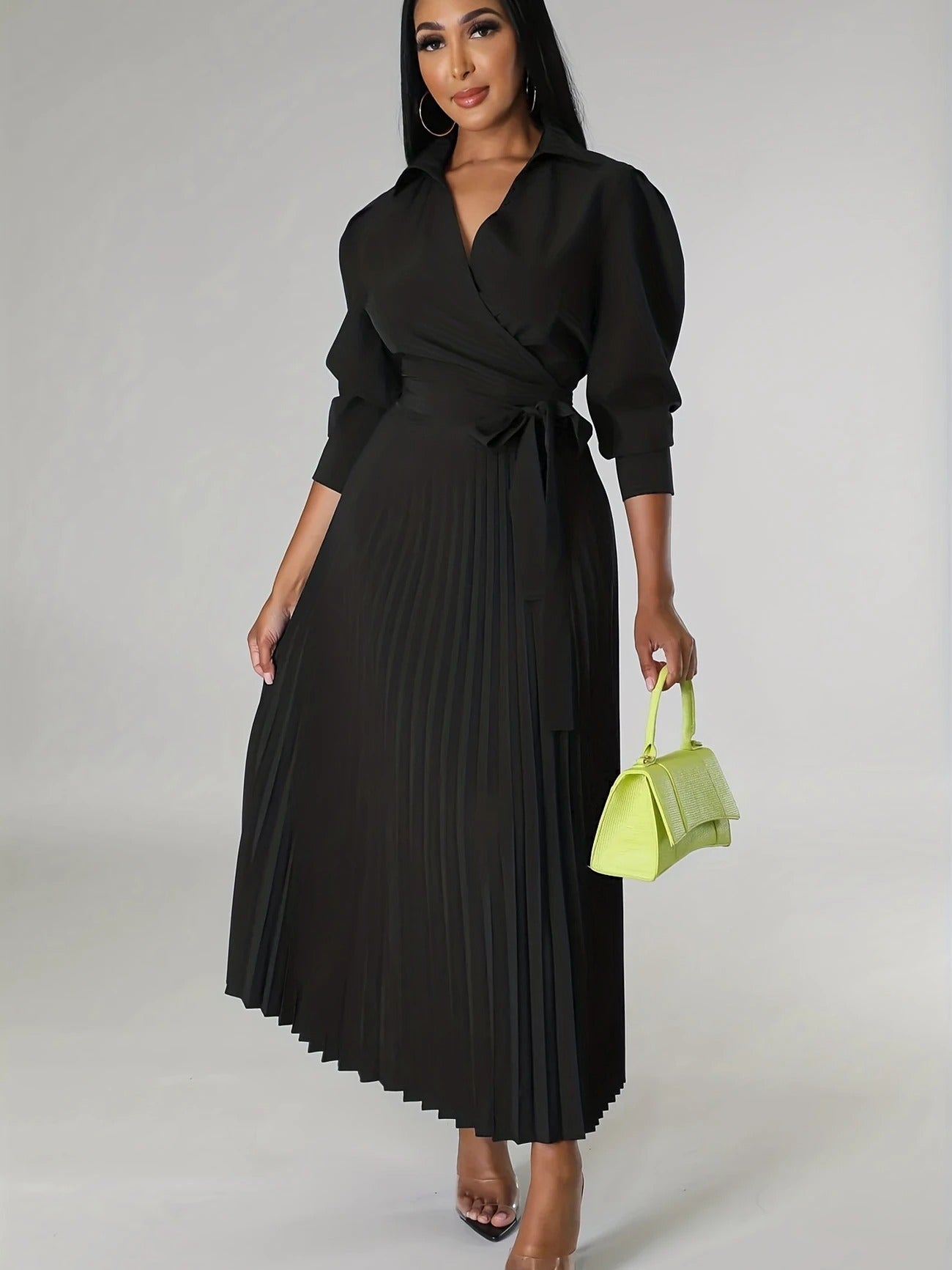 Midnight Power Pleated Midi Dress