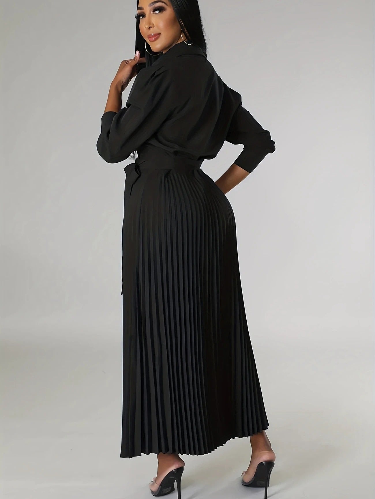 Midnight Power Pleated Midi Dress