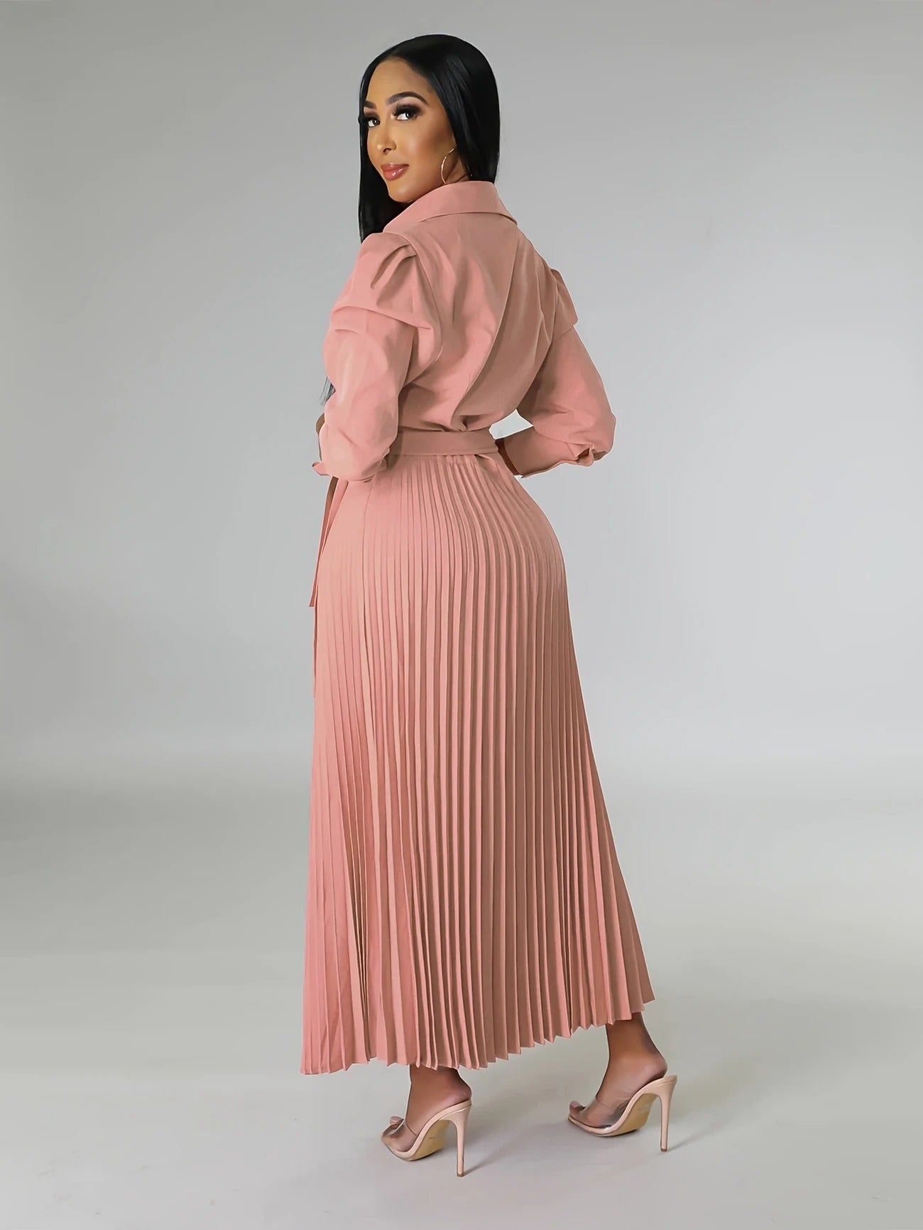 Midnight Power Pleated Midi Dress